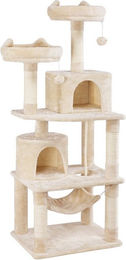 Yaheetech Kratzbaum für Katzen mit 2 Aussichtsplattformen, 2 Höhlen und Hängematte aus Sisal in Beige – Bild 1 von 5