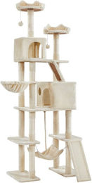 Yaheetech Kratzbaum für Katzen mit 2 Höhlen, 2 Liegemulden und Spielseil, 209 cm hoch, beige/weiß – Bild 1 von 5
