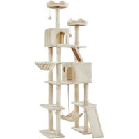 Produktbild von Yaheetech Kratzbaum für Katzen mit 2 Höhlen, 2 Liegemulden und Spielseil, 209 cm hoch, beige/weiß
