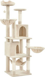 Yaheetech Kratzbaum für Katzen mit Höhle, Liegemulde, Hängematte und Plüschball in Beige und Weiß – Bild 1 von 5