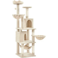 Produktbild von Yaheetech Kratzbaum für Katzen mit Höhle, Liegemulde, Hängematte und Plüschball in Beige und Weiß