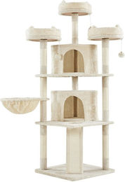 Yaheetech Kratzbaum für Katzen mit Katzenhaus Liegemulde und Kratzbrett aus Sisal in Beige Weiß – Bild 1 von 5