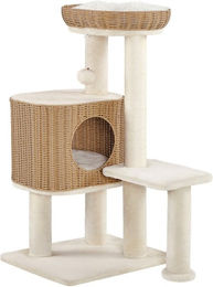 Yaheetech Kratzbaum für Katzen mit Katzenhaus, Liegeplatz und Plüschball in Rattan-Optik, 91 cm hoch – Bild 1 von 4