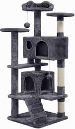 Yaheetech Kratzbaum für Katzen mit Katzenhöhlen und Aussichtsplattformen aus Plüsch in Grau 139 cm – Bild 1 von 5