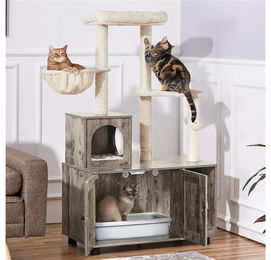 Yaheetech Kratzbaum mit Möbel-Toilette aus Holz in Grau oder Beige 134,5 cm Höhe – Bild 1 von 4