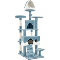 Produktbild von Yaheetech Kratzbaum XL mit Katzenhaus in Maritim Blau Weiß aus Holz 184 cm