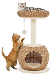 Yaheetech Rattan Kratzbaum für Katzen mit abnehmbarer Plüschmatte in Beige 40x40x75cm – Bild 1 von 2