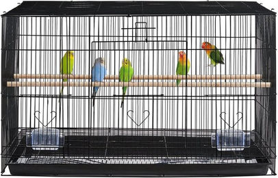 Yaheetech Vogelkäfig aus Holz mit ausziehbarer Schublade für Kanarienvögel Wellensittiche und Prachtfinken Schwarz – Bild 1 von 5