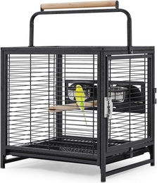 Yaheetech Vogelkäfig Vogelvoliere für Vögel und Kleintiere mit 2 Sitzstangen in Schwarz aus Metall Kunststoff und Holz – Bild 1 von 5