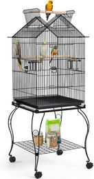 Yaheetech Vogelvoliere aus Metall mit Rollständer in Schwarz für Wellensittiche Kanarienvögel Agaporniden und Prachtfinken – Bild 1 von 5