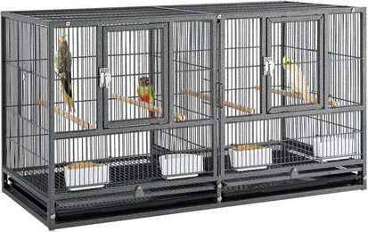 Yaheetech Vogelvoliere Doppelkäfig für Papageien aus Metall Schwarz – Bild 1 von 5