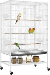 Yaheetech Vogelvoliere und Nagerkäfig für Papageien mit Schmutzwanneneinsatz aus Stahl und Kunststoff in Weiß – Bild 1 von 3