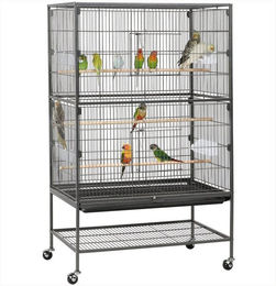 Yaheetech Vogelvoliere und Nagerkäfig für Papageien und Vögel mit Schmutzwanneneinsatz aus Stahl und Kunststoff in Schwarz – Bild 1 von 5