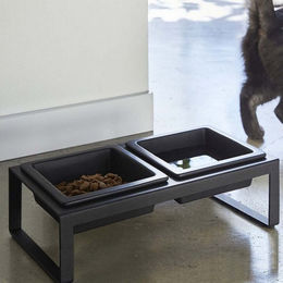 Yamazaki Tower Doppelnapf für Hunde und Katzen aus Keramik und Stahl Schwarz - 2 x 300 ml – Bild 1 von 11
