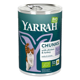Yarrah Bio Katzen Nassfutter Stückchen in Sauce Huhn und Truthahn 24 x 405 g Dose - 405 g – Bild 1 von 3