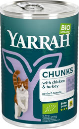 Yarrah Bio Katzenfutter Chunks Huhn und Truthahn für erwachsene Katzen 12 x 405 g – Bild 1 von 4