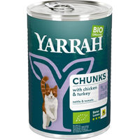 Produktbild von Yarrah Bio Katzenfutter Chunks Huhn und Truthahn für erwachsene Katzen 12 x 405 g