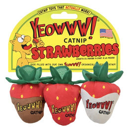 Yeowww! Katzenspielzeug Erdbeere aus Plüsch 3er Pack Bio Catnip Rot – Bild 1 von 7