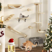 Produktbild von YITAHOME Katzen-Wandmöbel Set aus Holz und Sisal in Beige mit 7 Teilen inklusive Kratzbäumen, Hängematte und Plattformen zur Wandmontage