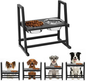 Yorbay Erhöhter Hundenapf mit höhenverstellbarem Metallgestell und 2 Edelstahlschalen in Schwarz für Hunde aller Größen und Altersstufen – Bild 1 von 13