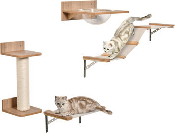 Youjia Katzen Set mit Kratzbaum, Katzentreppe und Hängematte aus Kiefer, Sisal und Acryl in Beige und Braun – Bild 1 von 1