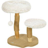 Produktbild von Youjia Katzenkratzbaum aus Birnbaumholz mit Spielball und Betten in Weiß, 61,5 cm hoch