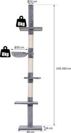 Youjia Kratzbaum Deckenhoch höhenverstellbar mit Sisalsäulen Grau 40 x 34 x 230-260 cm – Bild 1 von 1