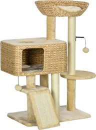 Youjia Kratzbaum für Katzen 98 cm in Beige mit 2 Liegeflächen und Spielball aus Sisal – Bild 1 von 2