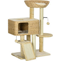 Produktbild von Youjia Kratzbaum für Katzen 98 cm in Beige mit 2 Liegeflächen und Spielball aus Sisal