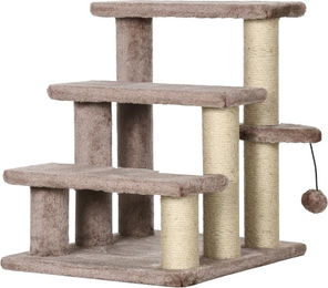 Youjia Kratzbaum mit Haustiertreppe und Spielball aus Plüsch und Seil, 3 Stufen, Braun, 45x40x48cm – Bild 1 von 2