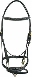 Produktbild von Zaumzeug für Pferde mit Steppnähten und Edelstahl-Karabinerhaken