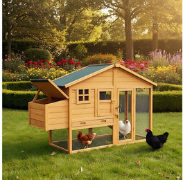 Produktbild von Zooprinz Hühnerstall Luxus mit großem Freilauf 190x117x67 cm (BxHxT), Nistkasten, Massives Kiefernholz, Sitzstangen