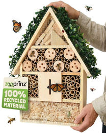 Zooprinz Insektenhotel Insektenhaus zum Aufhängen XXL Vollholz, Bambus, Holz, Holzspäne, Holz mit Löchern, 31x39 cm – Bild 1 von 5