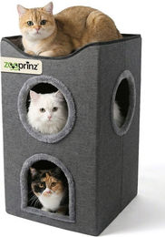 Produktbild von Zooprinz Katzenhaus Katzenhöhle Kira, Liegefläche, Wendekissen, faltbar, zweistöckig, 36 × 36 × 60,5 cm, Anti-Rutsch-Boden, Leinenstoff, Grau