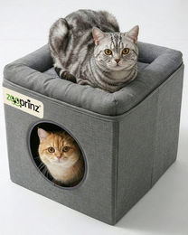 Zooprinz Katzenhaus Katzenhöhle Milo mit Liegefläche und Wendekissen, faltbar, 36 × 36 × 33–35 cm, Anti-Rutsch-Boden, Leinenstoff, Grau – Bild 1 von 5