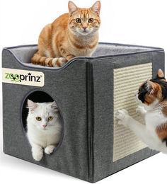 Produktbild von Zooprinz Katzenhaus Katzenhöhle Minka mit Kratzfläche und Wendekissen, faltbar, Sisal, 39 × 39 × 36 cm, Anti-Rutsch-Boden, Leinenstoff, Grau