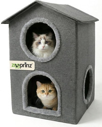 Produktbild von Zooprinz Katzenhaus Katzenhöhle Pepper, Liegefläche, Wendekissen, faltbar, zweistäckig, 46 × 41,5 × 60 cm, Anti-Rutsch-Boden, Leinenstoff, Grau