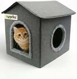 Produktbild von Zooprinz Katzenhaus Katzenhöhle Rocky, Wendekissen, faltbar, stylisch, 43,5 × 38 × 40,5 cm, Anti-Rutsch-Boden, Leinenstoff, Grau