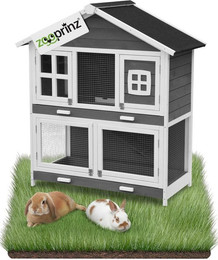 Produktbild von Zooprinz Kleintierstall Kaninchenstall Hasenstall Murmel, 2 Etagen, langlebiges Vollholz, Wetterfest, Winterfest, Abnehmbares Dach, Innovatives Design