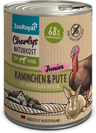 Produktbild von ZooRoyal Charlys Naturkost Junior Kaninchen, Pute, Kartoffeln & Distelöl 800g