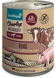 Produktbild von ZooRoyal Charlys Naturkost Rind, Schinken, Kartoffeln & Leinöl 6x800g
