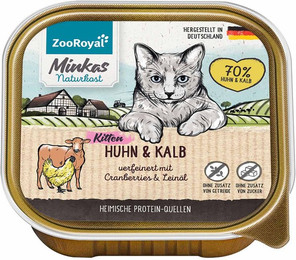 Produktbild von ZooRoyal Minkas Naturkost Kitten Huhn und Kalb mit Cranberries 16x100g