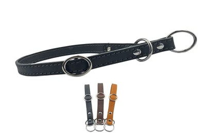 Produktbild von Zugstopp Hundehalsband aus Leder, schwarz, L 55cm - 55 cm
