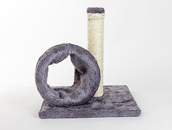 ZAMIBO Kratzbaum mit Sisalturm und Tunnel in Grau mit Plüschbezug 28 x 28 x 31 cm – Bild 1 von 1