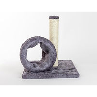 Produktbild von ZAMIBO Kratzbaum mit Sisalturm und Tunnel in Grau mit Plüschbezug 28 x 28 x 31 cm