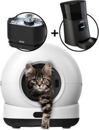 Zedar Selbstreinigende Katzentoilette und Trinkbrunnen Set in Weiß mit Edelstahlkomponenten – Bild 1 von 1