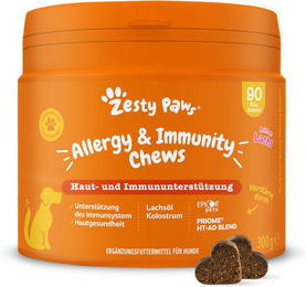 Produktbild von Zesty Paws Allergy & Immunity Chews Lachs Funktionssnack für Welpen zur Unterstützung von Haut, Fell, Immunsystem und Verdauung 90 Kautabletten