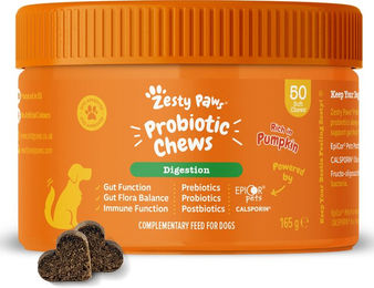 Produktbild von Zesty Paws Probiotic Chews Kürbis Funktionssnack für Hunde mit Unterstützung der Magen-Darm-Gesundheit 50 Kautabletten