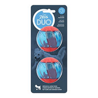 Produktbild von Zeus Duo-Bälle mit Quietscher interaktives Hundespielzeug groß in Rot Blau und Bunt - 6,3 cm