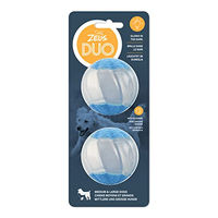 Produktbild von Zeus Duo-Bälle mit Quietscher und LED-Funktion aus TPR für Hunde, groß, 2er-Pack, Weiß-Blau
